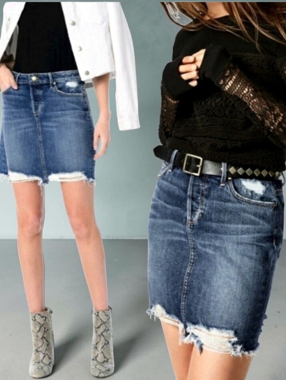 Joe's Jeans Blue Distressed Denim Mini Pencil Skirt Size 25 NWT